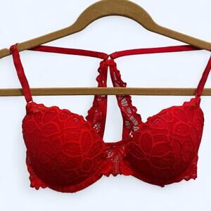 NWOT Pink Victoria's secret red lace balconette padded bra and clasp in front